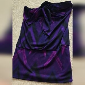 🌈Le Chateau Strapless Self Front Tie Purple Zig Zag Funky Pattern Tube Top XXS